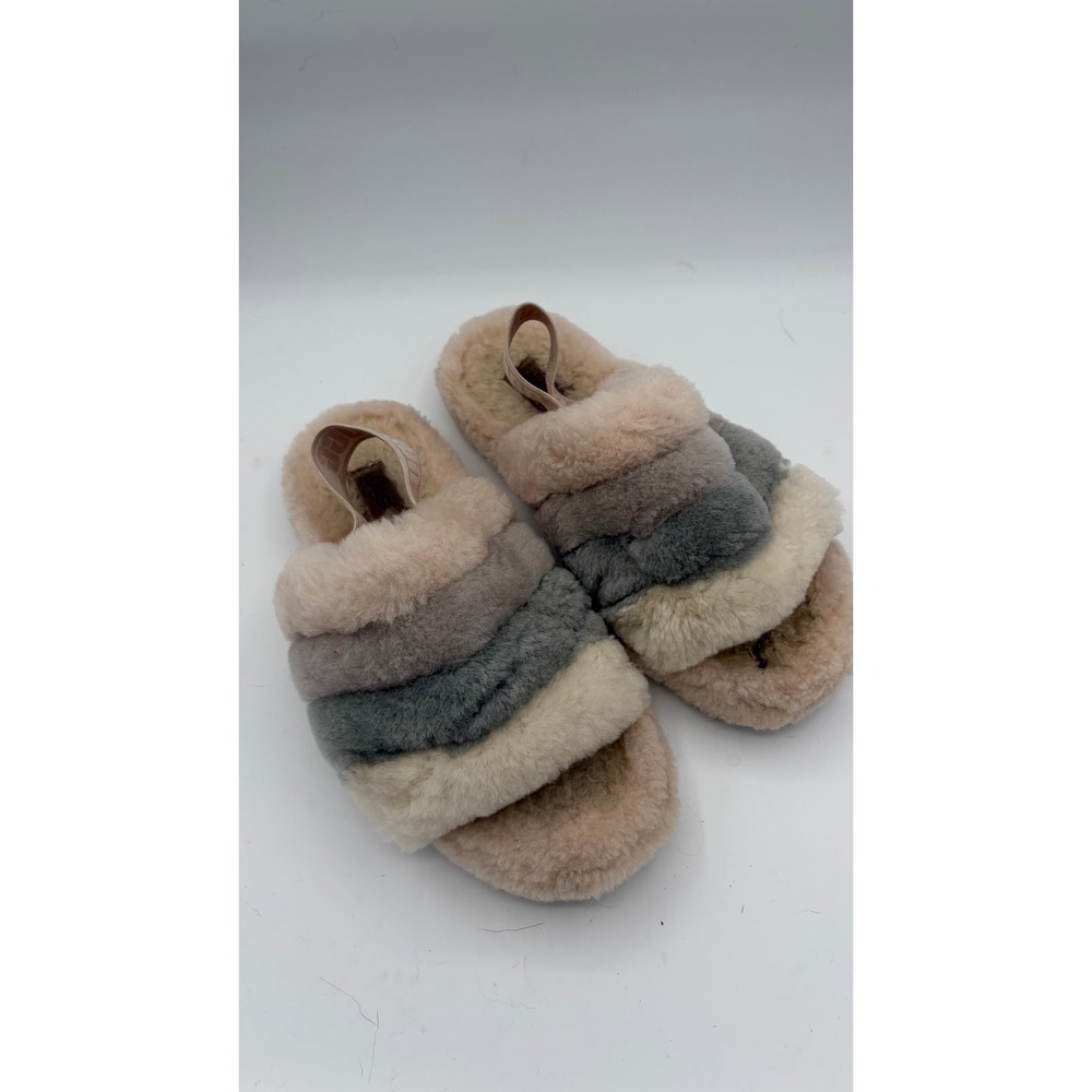 UGG Fluff Yeah Slide Womens 5 Multicolor Striped Sheepskin Slingback Sandals